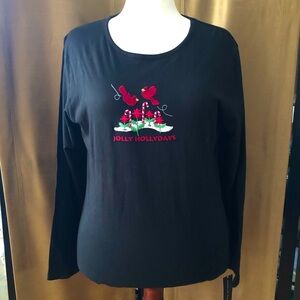 Carolyn Taylor Long Sleeve Top with Festive Embroidery Black Size XL